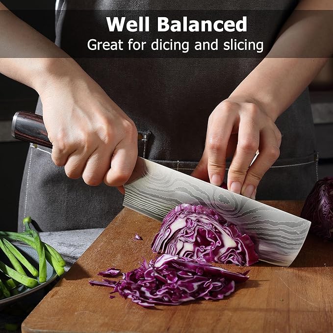 PAUDIN Nakiri Knife - 7" Razor Sharp Meat Cleaver and Vegetable Kitchen Knife, High Carbon Stainless Steel, Multipurpose Asian Chef Knife for Home and Kitchen with Ergonomic Handle - Image 7