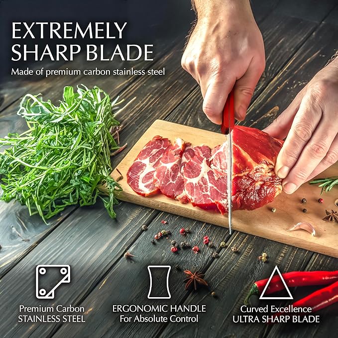 Moss & Stone 14 Pcs Knife Block Set Stainless Steel, Premium Forged Kitchen Knives Set with High-Carbon Blades, Ergonomic Handle, Sharp Blade, Rust Resistant, Modern Style for Home & Chef, Red - Image 8