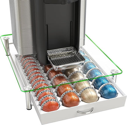 DecoBrothers Crystal Tempered Glass Vertuo Pod Holder Drawer, 28 Large or 56 Small Nespresso Capsule Organizer, White by DecoBrothers