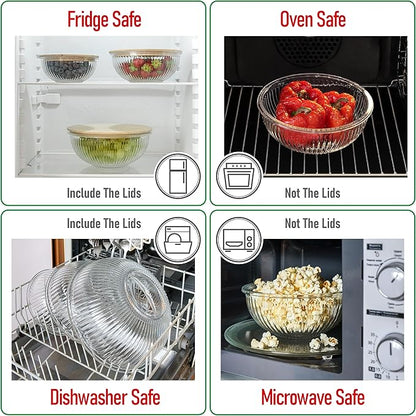 Stackable Space-Saving Nesting Set of 3 Glass Bowls with Bamboo Lids for Foodprep, Storage, Mixing & Cooking - Microwave & Oven Safe BPA Free Durable Heat Resistant Inert Borosilicate Glass - Image 6
