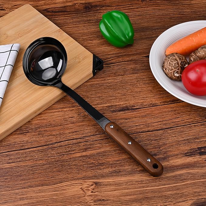 FJNATINH Soup Ladle, 304 Stainless Steel Ladle Spoon for Serving Wok Soup with Ergonomic Heat-proof Wooden Handle, [Heat Resistance, Integral Forming] - Image 3