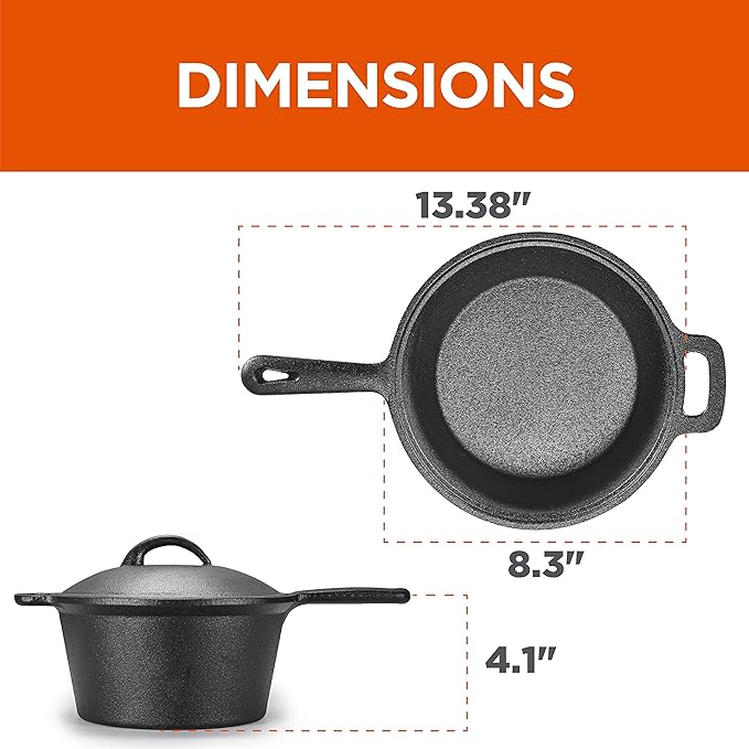 Commercial Chef 2-Qt. Saucepan with Lid, Pre-Seasoned Cast Iron, Integrated Handles, Works on All Cooktops Including Induction, Outdoor Skillet for Campfires or Grills, CHCI20 - Image 7