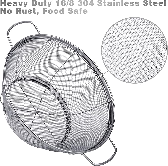 5 Pack 18/8 Stainless Steel Colander Sieves, Multi Size Mesh Strainer Net Baskets with Handles & Resting Base for Strain, Drain, Rinse or Steam - Image 2