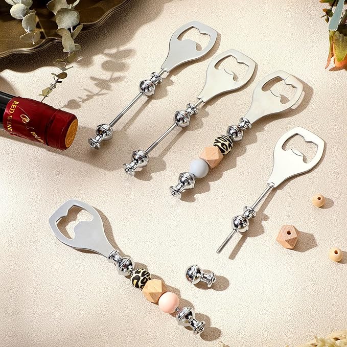 FoldTier 12 Pcs Beadable Beer Opener Reusable Bottle Opener Decorative for Bartenders DIY for Summer Birthday Wedding Christmas Party Favor (Silver)