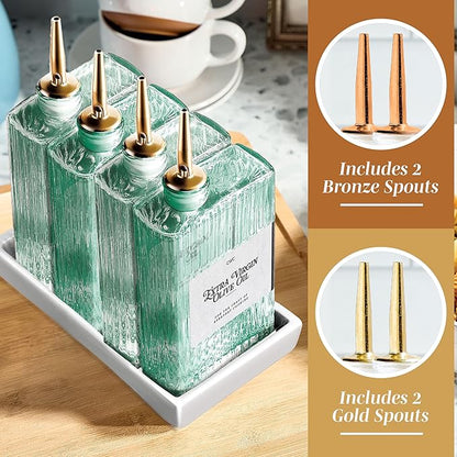 COOK WITH COLOR Olive Oil Dispenser Bottle - 4 Pk Glass Oil Dispenser for Kitchen - Condiment, Coffee Syrup & Vinegar Dispenser, Olive Oil Cruet, Includes 8 Auto Pourer Spouts - Image 5