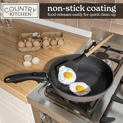 Country Kitchen Cookware Set with Removable Handle, Oven & RV Safe Pots and Pans Set, Grey/Black, Original - Image 4