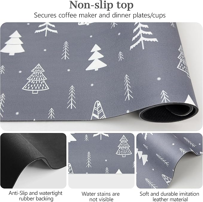 Bloss Christmas Dish Drying Mat, 16"x24" Absorbent Bar Mat with Waterproof Rubber Back, Fit Under Coffee Maker Machine/Kitchen Counter - Image 6