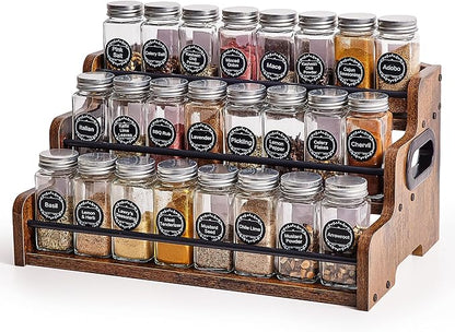 Aminigram Wood Spice Rack Organizer for Cabinet, 3 Tier Spice Shelf Storage, Kitchen Seasoning Organizer for Spice Bottles, Jars, Seasonings, Baking Supplies by Aminigram