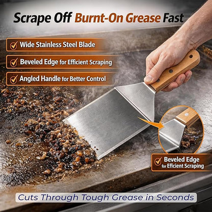 Extra Wide Griddle Spatula – Large Metal Grill Spatula with Full Tang Wooden Handle & Beveled Edges, Heavy Duty Turner for Skillets, Griddles & Grills, Perfect for Burgers (Style 04)