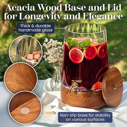 FOODLE Extra Large Glass Drink Dispenser with Spigot - Glass Beverage Dispenser with Stand - Perfect for Parties & Catering - Pitcher for Lemonade, Water, Sangria & Juice - Leakproof Spout - 3 Gallon - Image 4