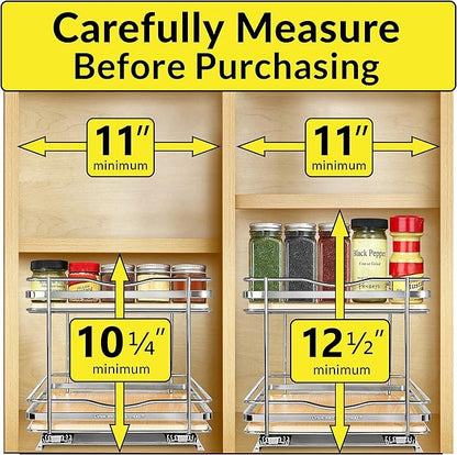 LYNK PROFESSIONAL® Élite™ Pull Out Spice Organization for Cabinets - 10-3/8 inch Wide – Spice Rack for Inside Cabinets – Wood/Chrome - Sliding Spice Rack Organizer for cabinet – Spice Rack - 2 Tier - Image 4