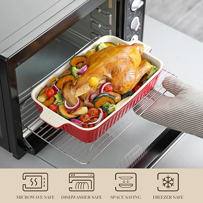 Bakeware Set of 4, MALACASA Porcelain Baking Pans Set for Oven, Casserole Dish, Ceramic Rectangular Baking Dish Lasagna Pans for Cooking Cake Pie Dinner Kitchen, Red (9.5"/11.25"/12.75"/14.5") - Image 4