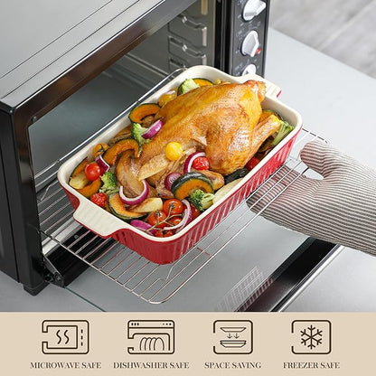 Bakeware Set of 4, MALACASA Porcelain Baking Pans Set for Oven, Casserole Dish, Ceramic Rectangular Baking Dish Lasagna Pans for Cooking Cake Pie Dinner Kitchen, Red (9.5"/11.25"/12.75"/14.5") - Image 4