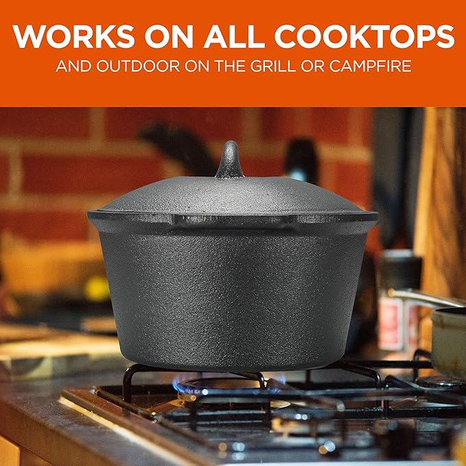 Commercial Chef 2-Qt. Saucepan with Lid, Pre-Seasoned Cast Iron, Integrated Handles, Works on All Cooktops Including Induction, Outdoor Skillet for Campfires or Grills, CHCI20 - Image 5