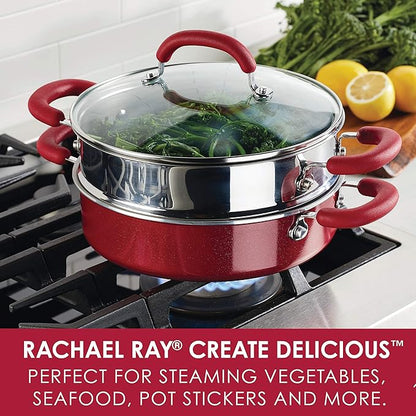 Rachael Ray Create Delicious Aluminum Nonstick Steam Set, 3-Quart, Red Shimmer - Image 2
