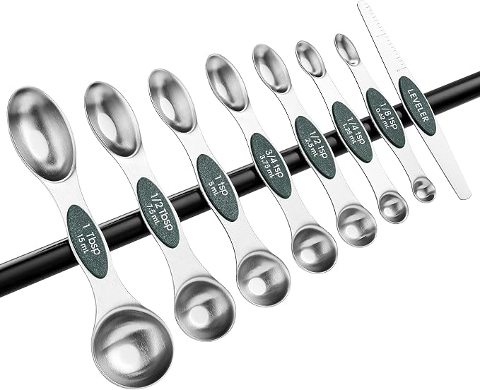 Spring Chef Stainless Steel Magnetic Measuring Spoons Set of 8 with Leveler, Stackable Magnetic Teaspoon & Tablespoon Set, Metal Kitchen Gadgets for Baking & Cooking, Fits in Spice Jars - Pine Green - Image 9