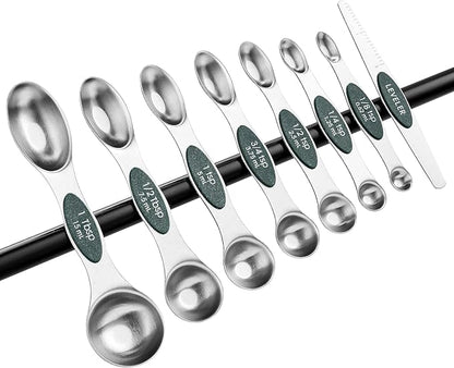 Spring Chef Stainless Steel Magnetic Measuring Spoons Set of 8 with Leveler, Stackable Magnetic Teaspoon & Tablespoon Set, Metal Kitchen Gadgets for Baking & Cooking, Fits in Spice Jars - Pine Green - Image 9