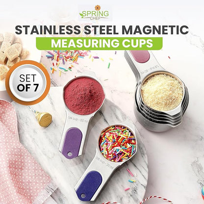 Spring Chef Magnetic Stainless Steel Measuring Cups, Patented, Kitchen Tools with Easy to Read Markings for Measuring Dry or Liquid Ingredients, Set of 7, Mountain Sunrise - Image 2