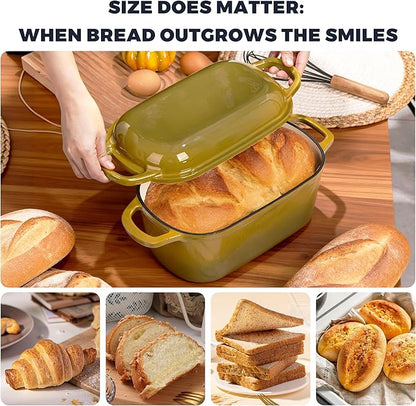 4.6 Quart Dutch Oven for Bread Baking, Combo Oval Enameled Cast Iron Bread Pan with Lid, Sourdough Bread Dutch Oven for a Crispy Crust, Olive - Image 7