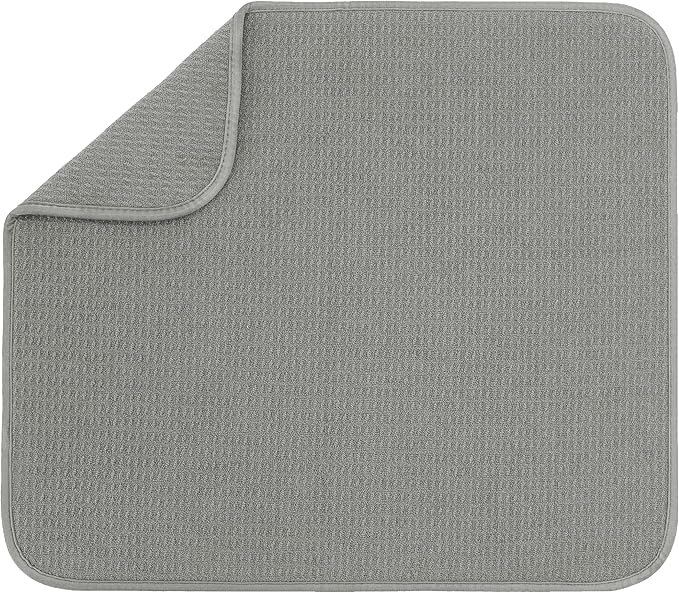 S&T INC. Dish Drying Mat, 16” x 18”, Absorbent Microfiber Kitchen Counter Mat, Dish Drying Pad for Dishes, Utensils, Pots and Pans, Large, Grey by STINC