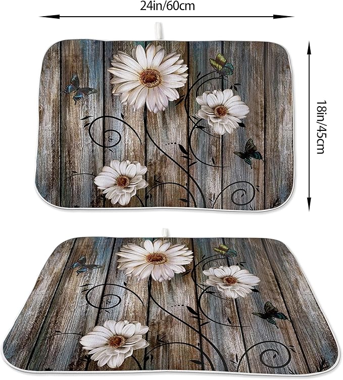 Spring Dish Drying Mat 18x24 Inches For Kitchen Counter Absorbent Floral Special Kitchen Decoration Summer Flower Drying Mat Pad For Home Kitchen,Dining Room,Office Decoration