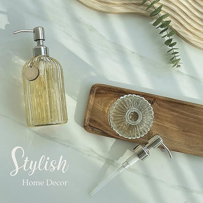 JASAI 2PACK 18 Oz Glass Soap Dispenser with Rust Proof Stainless Steel Pump, Refillable Hand Soap Dispenser with Vertical Stripe, Premium Bathroom soap Dispenser for Kitchen & Bathroom - Image 5