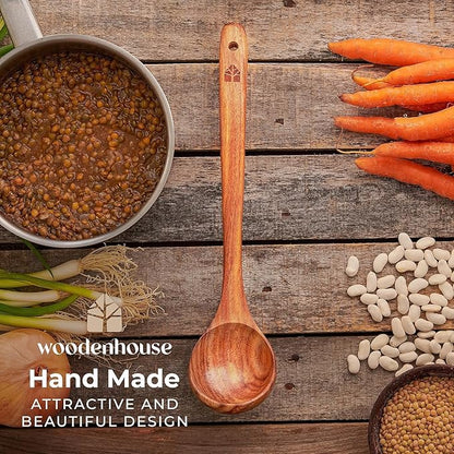 Wooden Ladle for Cooking, Soup Spoon Ladle – Teak Wooden Serving Spoon, 12.4″ Handle, Medium Scoop Size 2 oz – Eco Friendly, Natural and Sustainable - Image 8