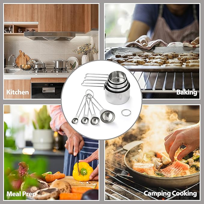 8PCS Measuring Cups, OHOLA Stainless Steel Measuring Cups and Spoons Set, Great for Cooking and Baking - Image 4