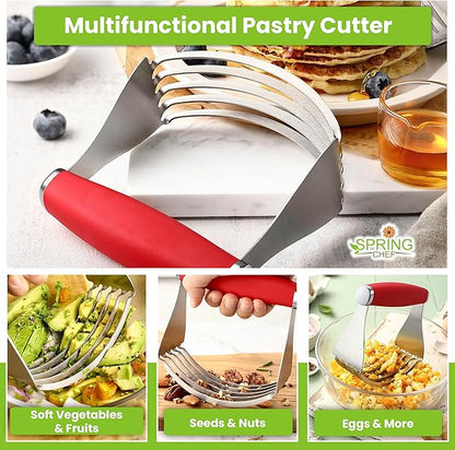 Spring Chef XL Stainless Steel Pastry Cutter Tool for Baking - Heavy Duty Dough Blender - Butter & Dough Cutter Tool with Sharp Blades - Pastry Blender for Easy Mixing - Dishwasher Safe - Red - Image 5