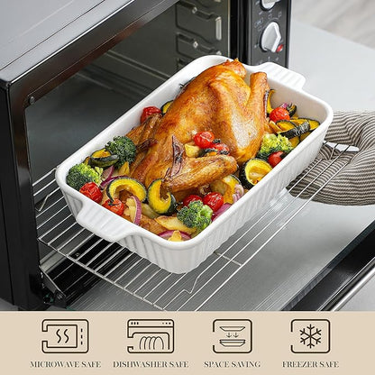 MALACASA Casserole Dishes for Oven, Porcelain Baking Dishes, Ceramic Bakeware Sets of 4, Rectangular Lasagna Pans Deep with Handles for Baking Cake Kitchen, White (9.4"/11.1"/12.2"/14.7"), Series - Image 5