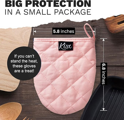 Pink Silicone Oven Mitts & Pot Holders Set - Heat Resistant, Mini Kitchen Gloves for Cooking