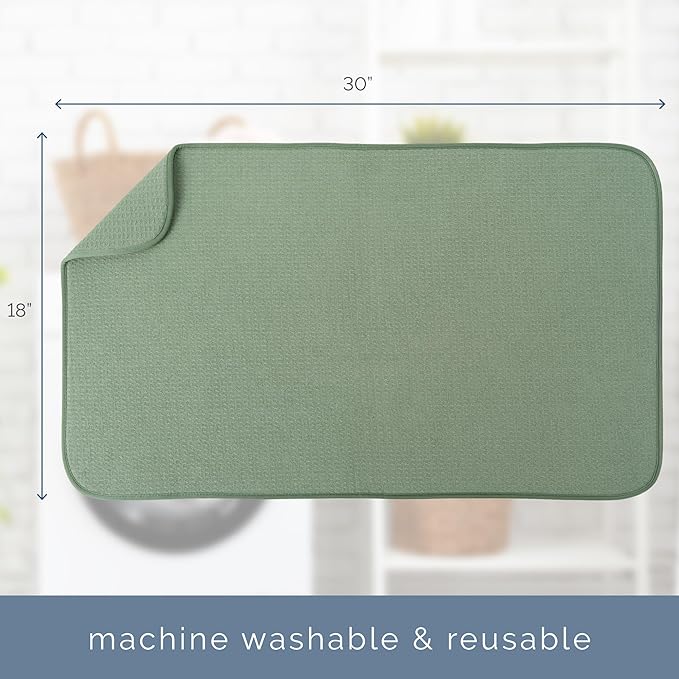 S&T INC. Dish Drying Mat Jumbo, 18” x 30”, Absorbent Microfiber Kitchen Counter Mat, Dish Drying Pad for Dishes, Utensils, Pots and Pans, Jumbo, Sage Green - Image 6