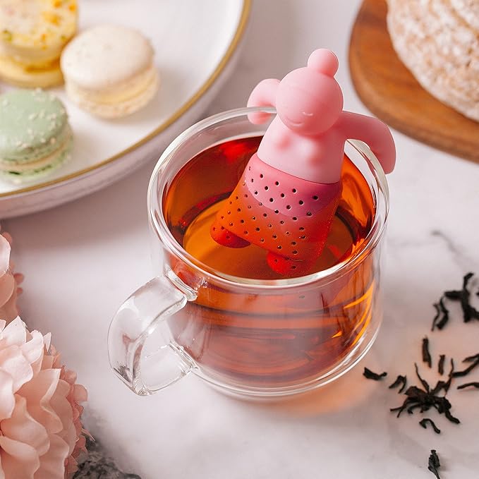 Cute Tea Infuser Girl - Reusable Loose Leaf Tea Steeper for Mug or Cup, Funny Silicone Strainer, Gift Idea for Women or Tea Lovers, Pink