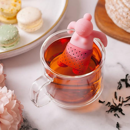 Cute Tea Infuser Girl - Reusable Loose Leaf Tea Steeper for Mug or Cup, Funny Silicone Strainer, Gift Idea for Women or Tea Lovers, Pink