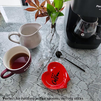 Heart-shaped Coffee Spoon Rest, Mini Coffee Spoon Holder, Small Ceramic Spoon Rest for Coffee Stirrers, Teaspoon, Bar Spoon, Coffee Bar Accessories, Coffee Station (Red+black spoon) - Image 3