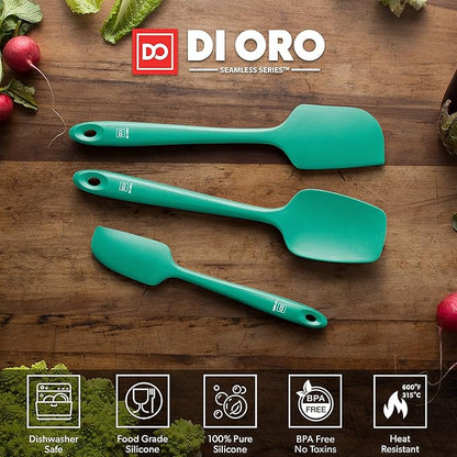 DI ORO Silicone Spatula Set - Rubber Kitchen Spatulas for Baking, Cooking, & Mixing - 600°F Heat-Resistant & BPA Free Silicone Scraper Spatulas for Nonstick Cookware - Dishwasher Safe (3pc, Mint) - Image 3
