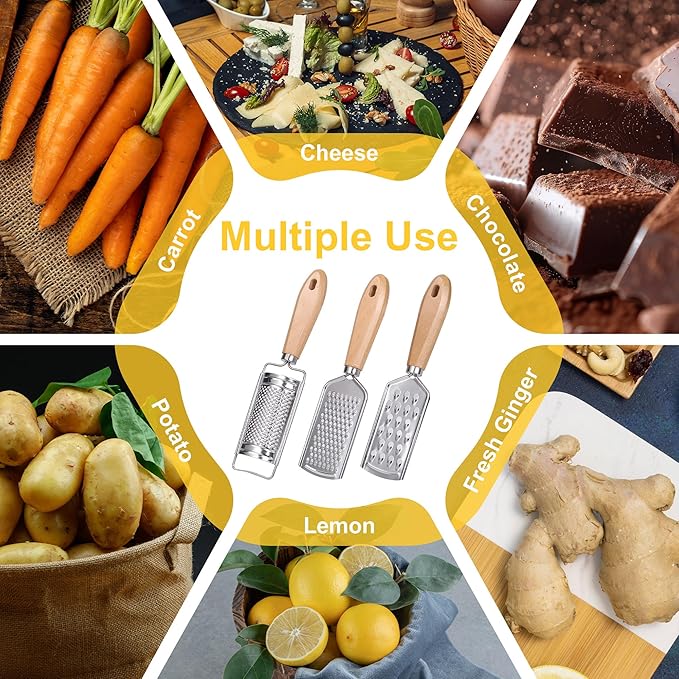 Handheld Cheese Graters with Cleaning Brush Stainless Steel Vegetable Grater with Wood Handle Multifunctional Kitchen Food Shredder for Chocolate Butter Nuts Ginger (Wooden Handle) By beardo decor - Image 6