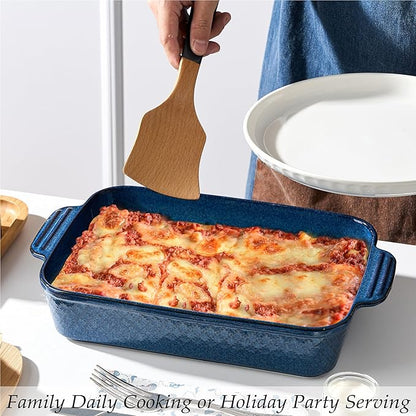 Ceramic Baking Dish Set of 3, Casserole Dishes for Oven, Square Porcelain Bakeware Set with Handles, Lasagna Baking Pan for Cooking, Perfect for Baking and Serving, Housewarming, Halloween, Thanksgiving, Christmas, New Year- Blue - Image 3