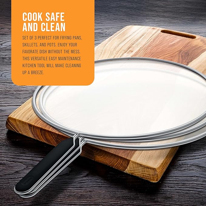 U.S. Kitchen Supply 3-Piece Stainless Steel Splatter Guard Set 13" Fine Mesh Cover, Grease & Oil, Splatter Screen for Frying Pan, Cooking Pots, with Comfort Grip Handles - Image 7