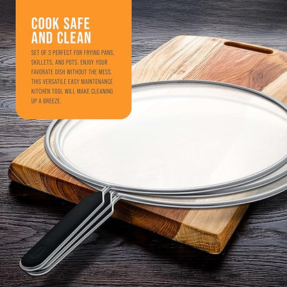 U.S. Kitchen Supply 3-Piece Stainless Steel Splatter Guard Set 13" Fine Mesh Cover, Grease & Oil, Splatter Screen for Frying Pan, Cooking Pots, with Comfort Grip Handles - Image 7