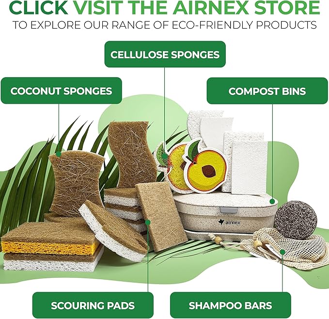 AIRNEX Natural Kitchen Sponges (12 Pack) - Biodegradable Cellulose & Coconut Scrubber Dish Sponges for Kitchen - Eco-Friendly, Non Scratch, Compostable, Non Toxic S-Shaped Natural Sponges for Dishes - Image 8