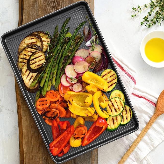 Tiawudi Baking Sheet Pan Set, 0.8mm Thick Heavy Duty Cookie Sheet with Diamond Texture Pattern, Nonstick Baking Tray for Oven, Carbon Steel Half, Jerry Roll Pan, Set of 3 - Image 7