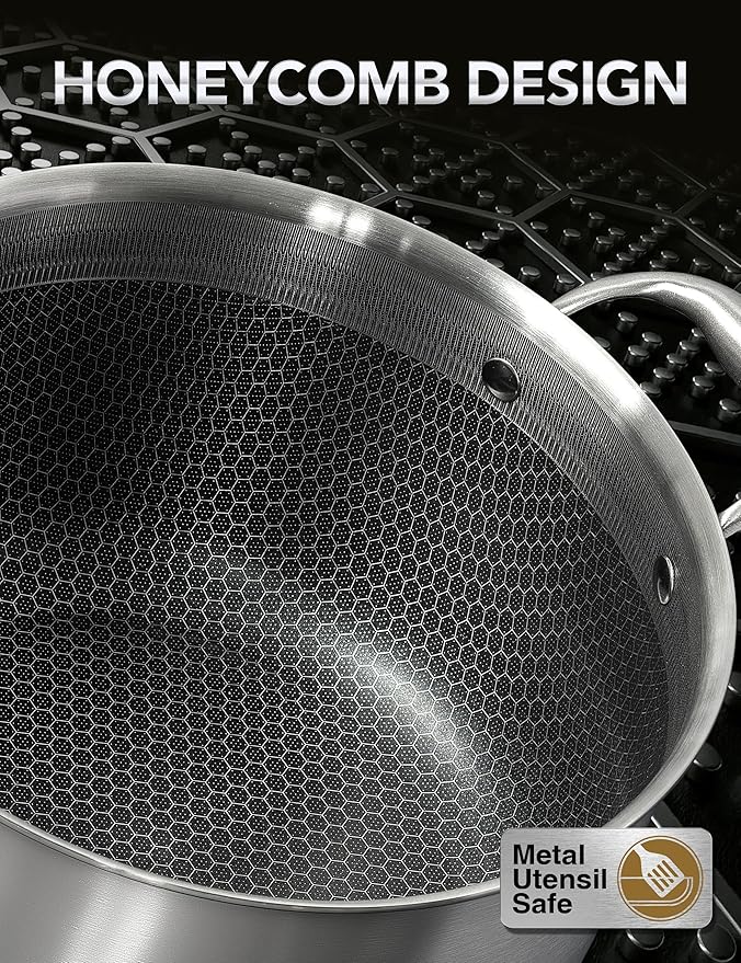 MICHELANGELO Tri-ply Stainless Steel Stock Pot, 8-Quart Stockpot with Lid, 18/10 Nonstick Cooking Pot with Honeycomb Interior, Compatible with All Cooktops - Image 2
