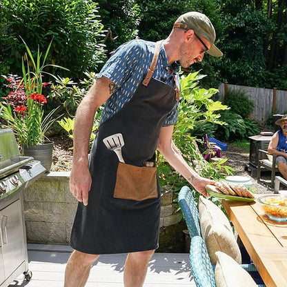 Foster & Rye Cooking Apron for Men with Adjustable Faux Leather Strap, Grilling Apron with Pocket for Football Game Fans, Family BBQ Gatherings, Camping Trips, Tailgate, Outdoor Party