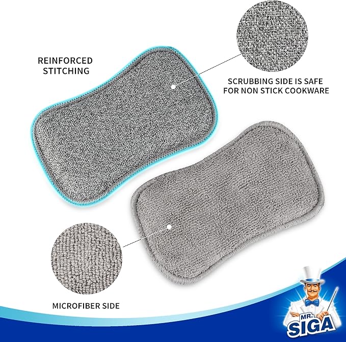 MR.SIGA Dual-Sided Scrub Sponges, Long lasting, Reusable Dishwashing Sponges for Kitchen, 6 Pack - Image 5