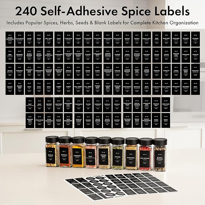 EDELHAUS® Square Spice Jars with Bamboo Wooden Lid (Pack of 24) Spice Jars with Shaker Insert and 240 Labels - Bamboo Lid Glass Container for Spice Organisation [4.3 in × 1.8 in] - Image 7
