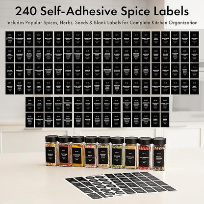 EDELHAUS® Square Spice Jars with Bamboo Wooden Lid (Pack of 24) Spice Jars with Shaker Insert and 240 Labels - Bamboo Lid Glass Container for Spice Organisation [4.3 in × 1.8 in] - Image 7