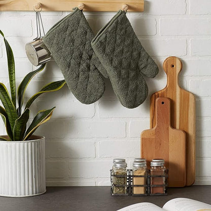 DII Basic Terry Collection 100% Cotton Quilted, Oven Mitt, Artichoke, 2 Piece