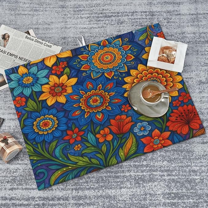Colorful Mandala Dish Drying Mats for Kitchen Counter, Large 18"x24" Dish Mats for Drying Dishes, Microfiber Absorbent Dish Drying Pad Rack Mat Kitchen Decor Reusable Washable