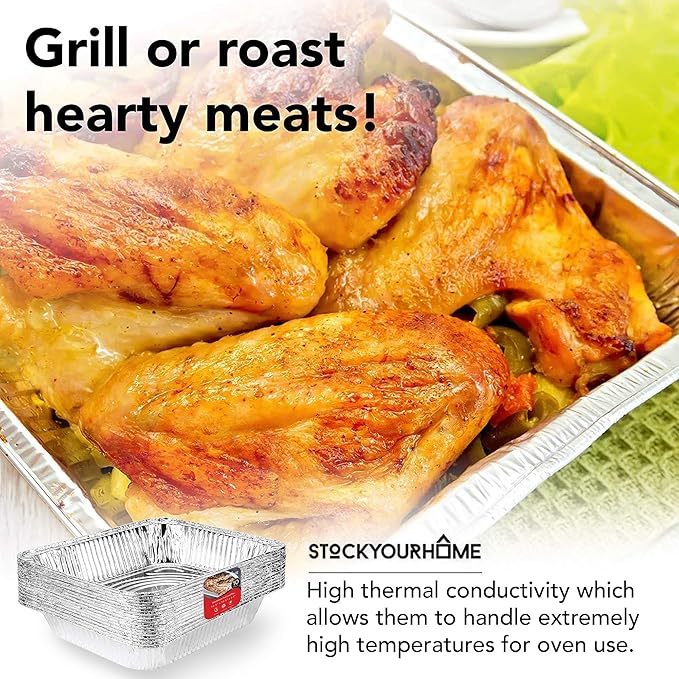 Stock Your Home Aluminum 9x13 Disposable Foil (25 Pack) – Half Size Deep Steam Table for Cooking, Heating, Storing, Prepping Food - Image 6